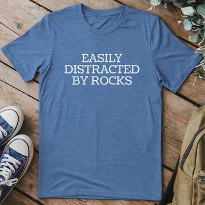 T-Shirt Heather Indigo / S Easily Distracted By Rocks Funny T-Shirt