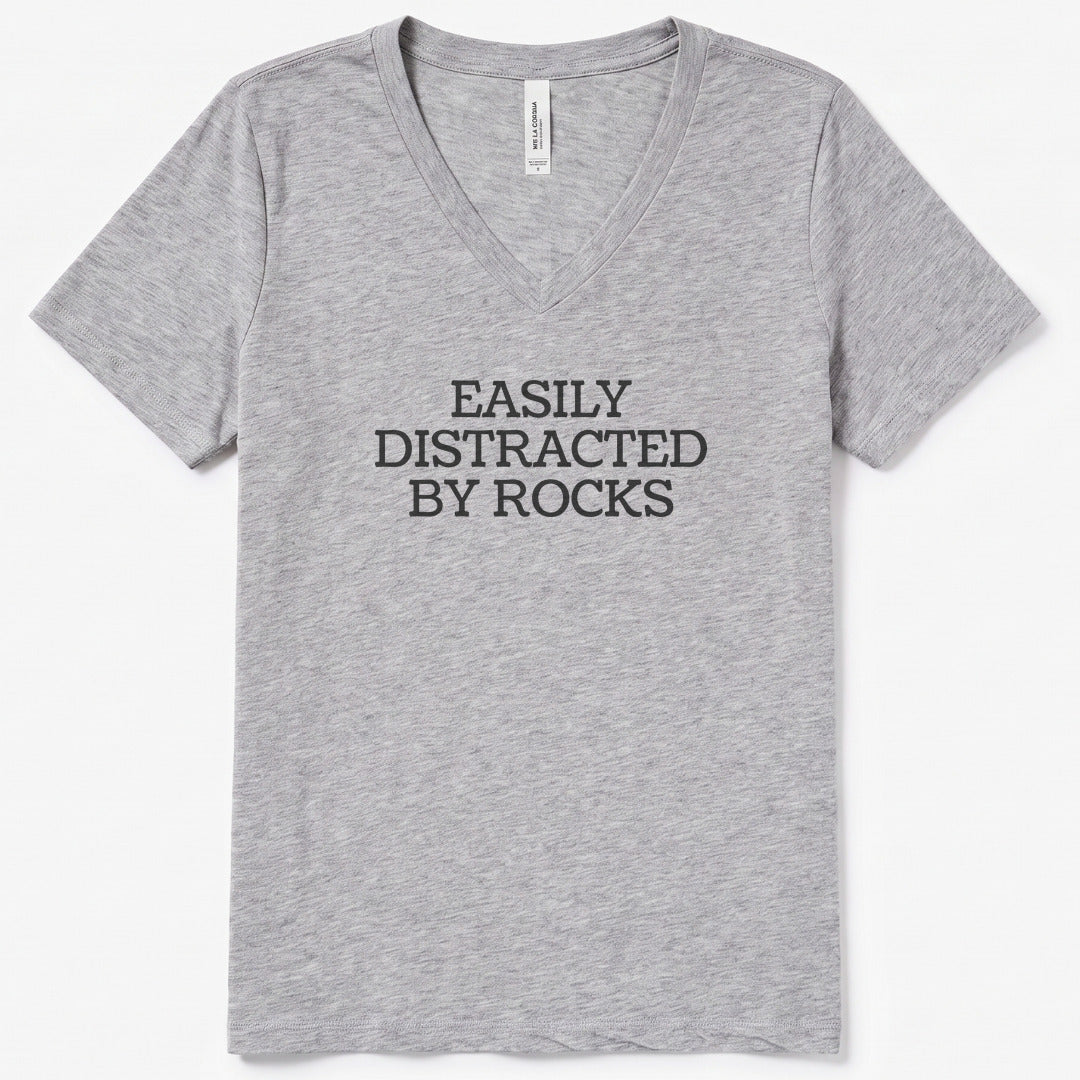 Easily Distracted By Rocks V-Neck Heather - women's relaxed v-neck tee in Athletic Heather from Summit Soul
