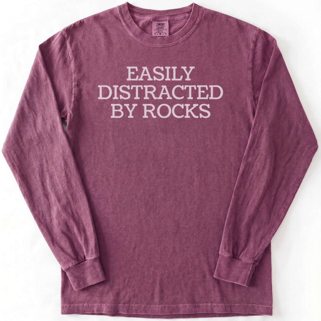 Easily Distracted By Rocks Premium LS - Comfort Colors garment-dyed long sleeve in Berry from Summit Soul