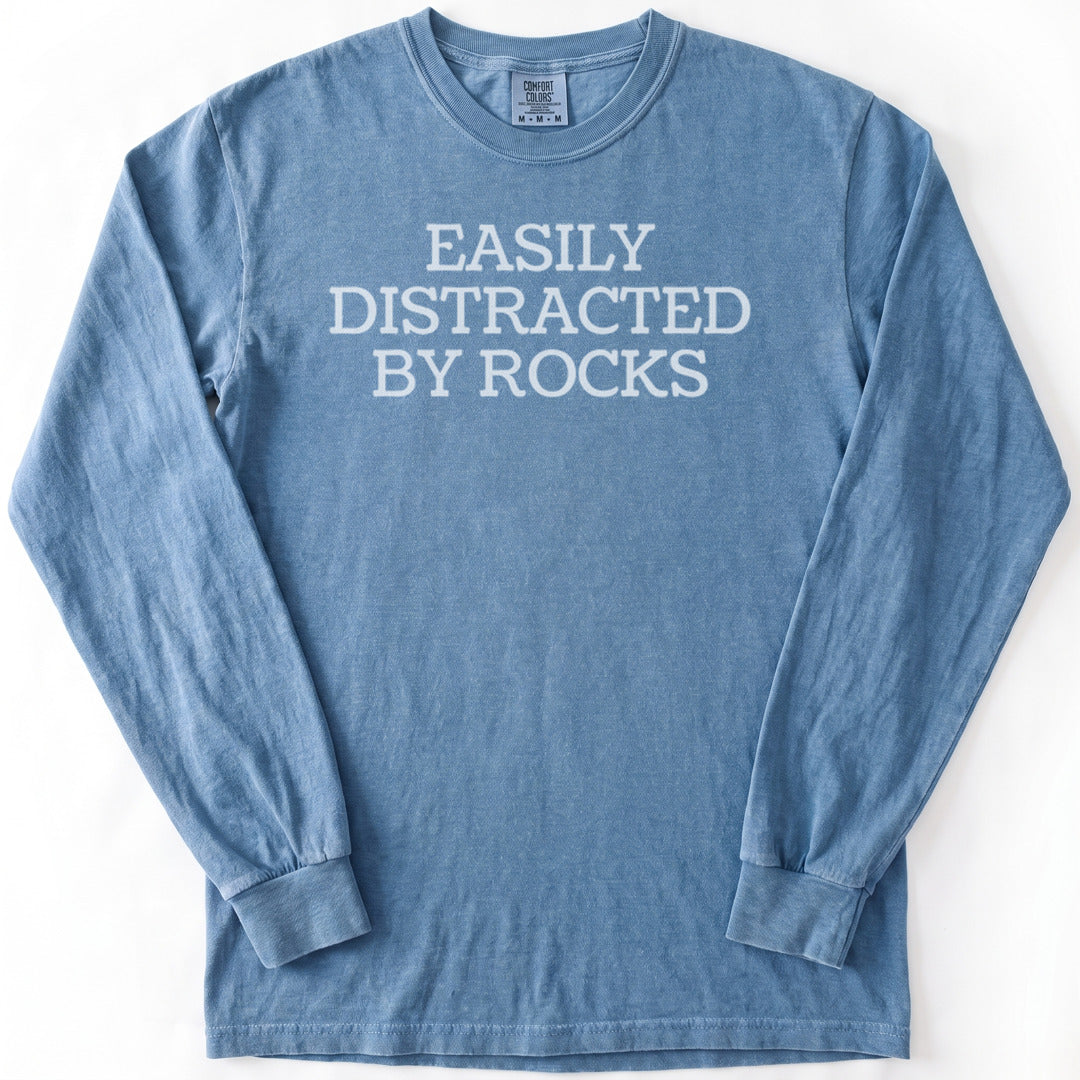 Easily Distracted By Rocks Premium LS - Comfort Colors garment-dyed long sleeve in Blue Jean from Summit Soul