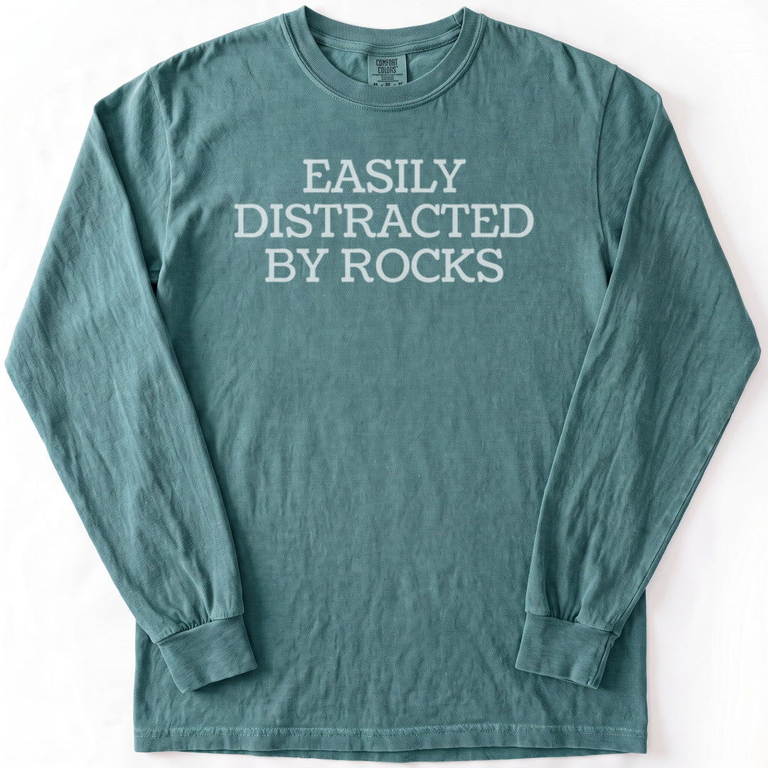 Easily Distracted By Rocks Premium LS - Comfort Colors garment-dyed long sleeve in Blue Spruce from Summit Soul