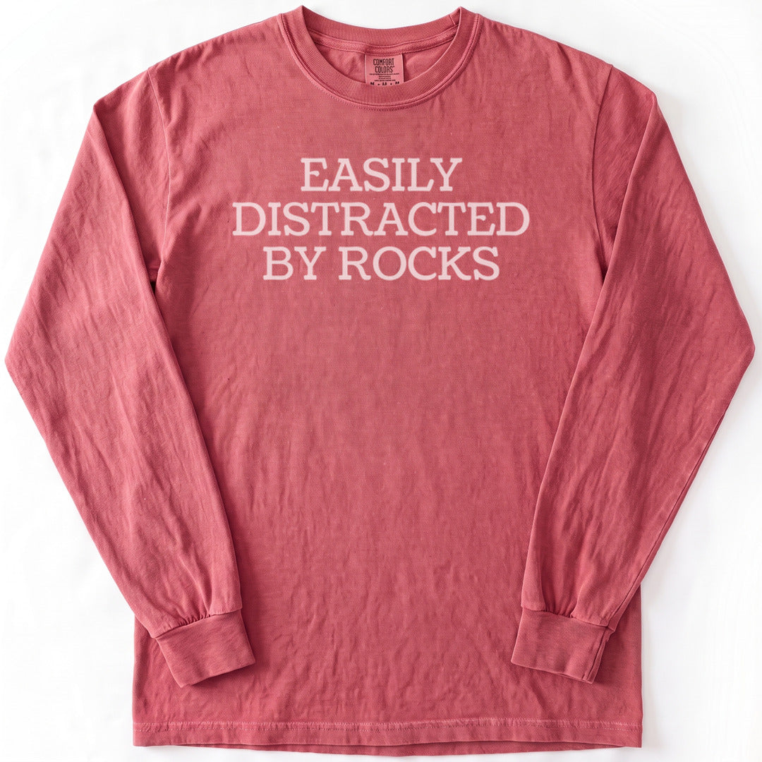 Easily Distracted By Rocks Premium LS - Comfort Colors garment-dyed long sleeve in Crimson from Summit Soul