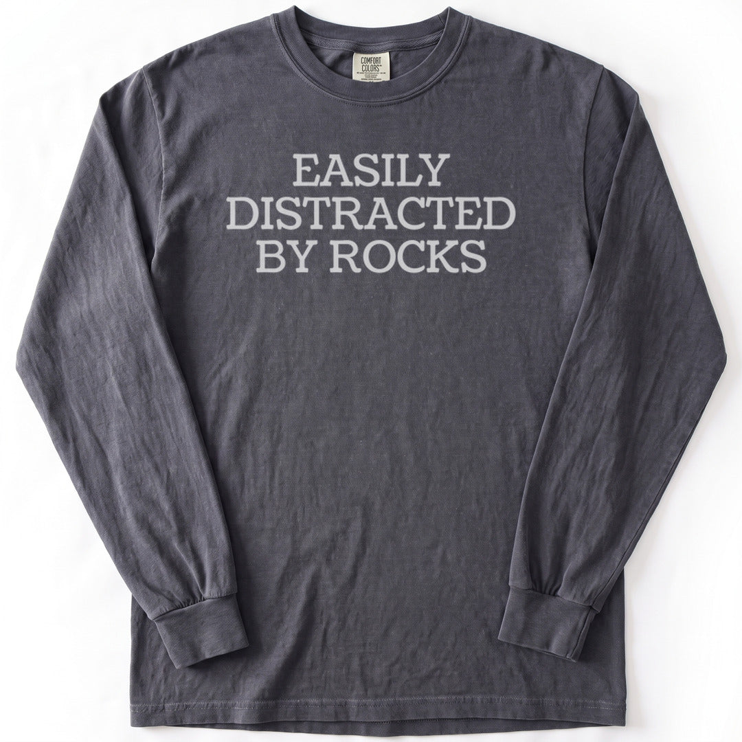 Easily Distracted By Rocks Premium LS - Comfort Colors garment-dyed long sleeve in Graphite from Summit Soul