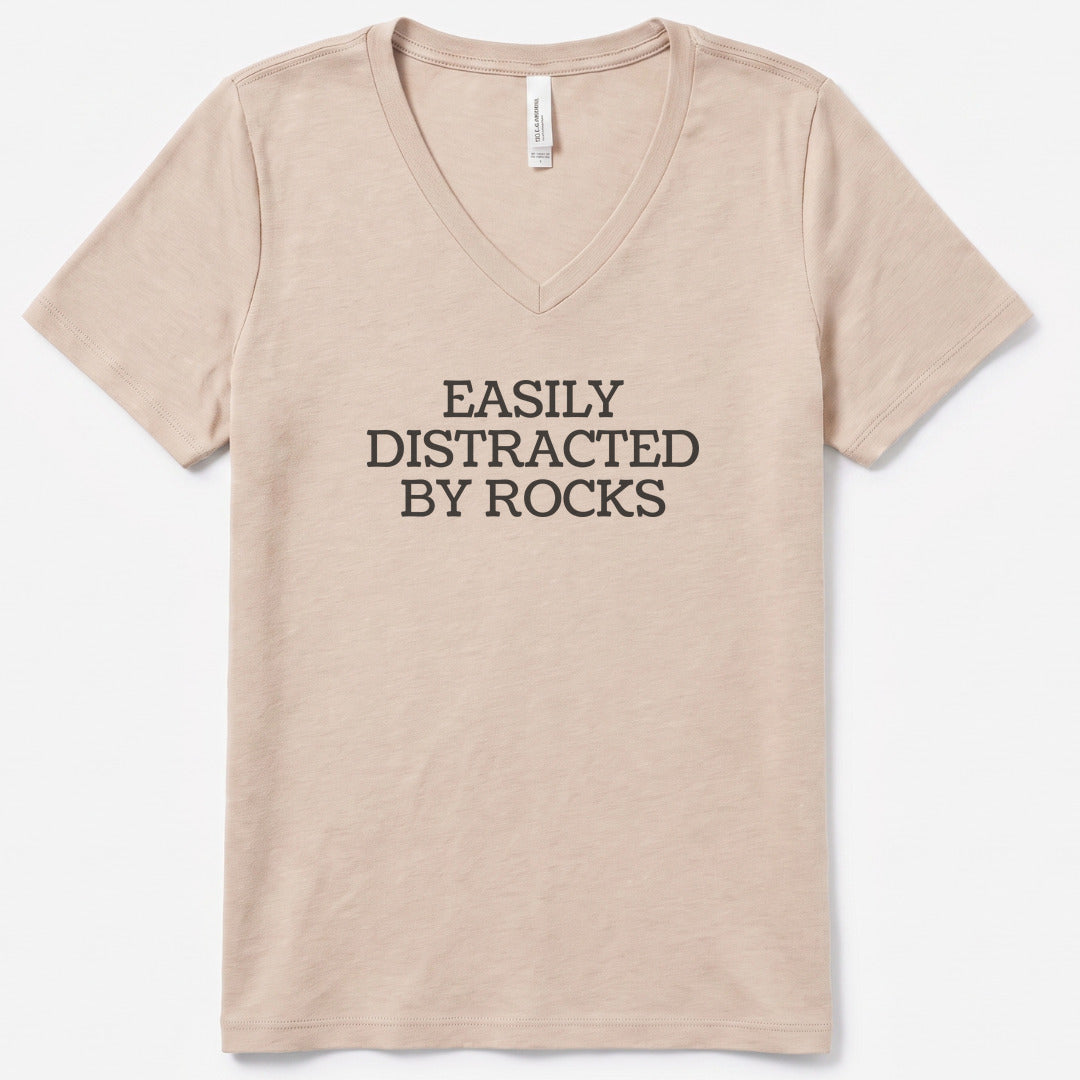Easily Distracted By Rocks V-Neck Heather - women's relaxed v-neck tee in Heather Dust from Summit Soul