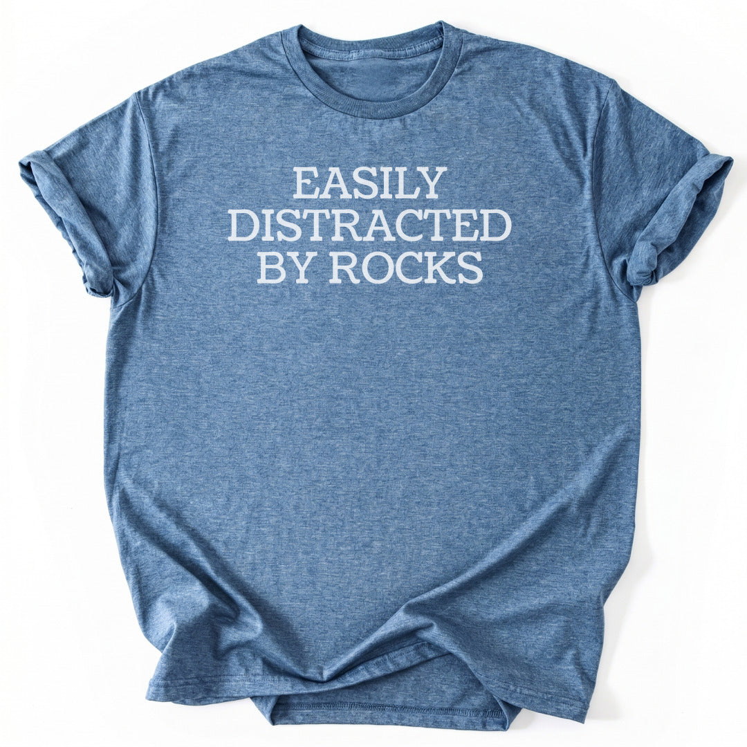 T-Shirt Heather Indigo / S Easily Distracted By Rocks Funny T-Shirt