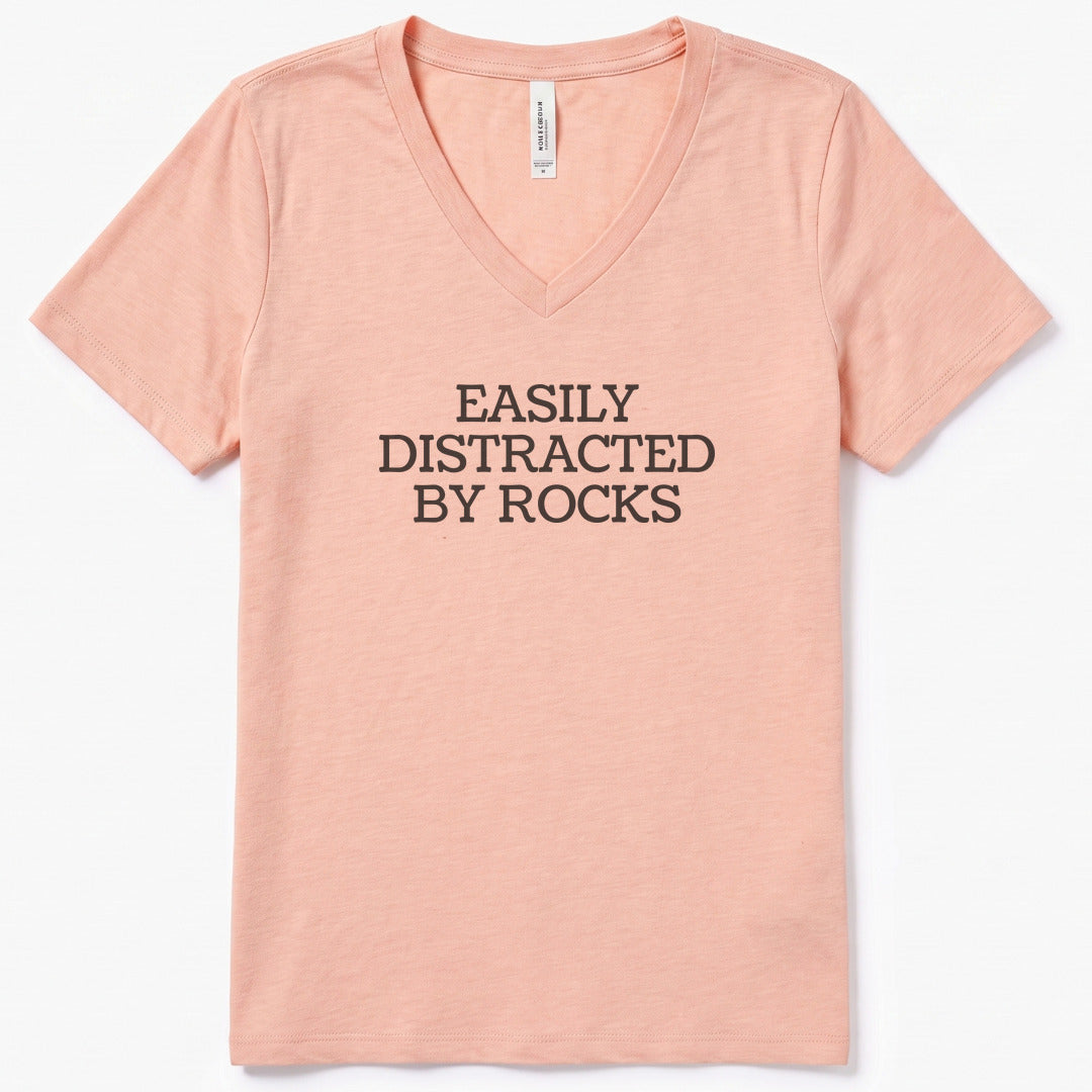 Easily Distracted By Rocks V-Neck Heather - women's relaxed v-neck tee in Heather Peach from Summit Soul