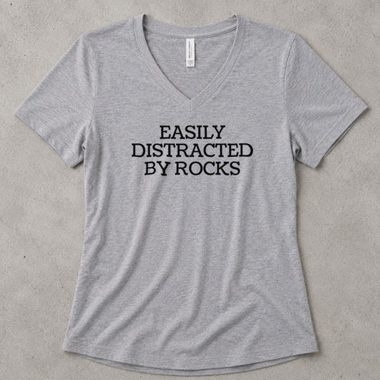 Easily Distracted By Rocks V-Neck Heather - women's relaxed v-neck tee in Athletic Heather from Summit Soul