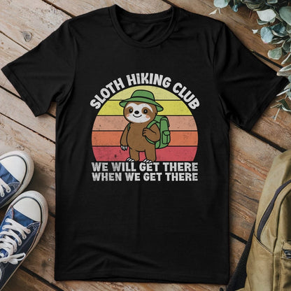 T-Shirt Black / S Sloth Hiking Club Retro 2 Funny T-Shirt