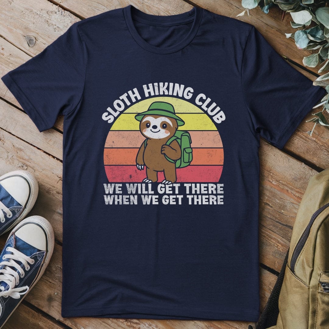 T-Shirt Navy / S Sloth Hiking Club Retro 2 Funny T-Shirt