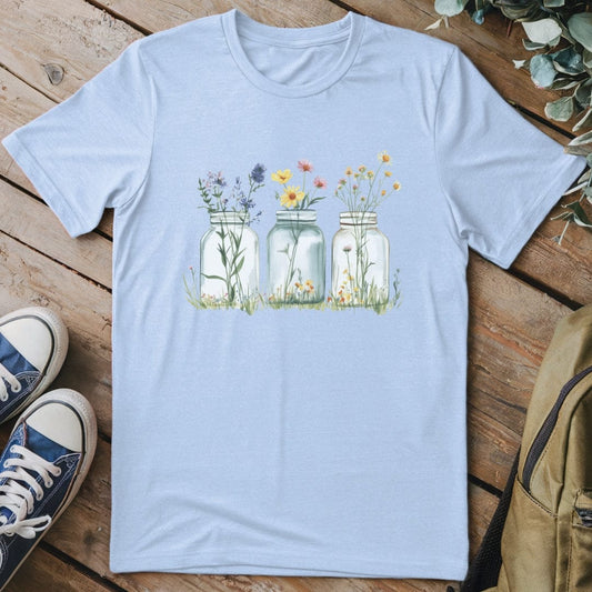 T-Shirt Light Blue / S Wildflowers In A Glass T-Shirt