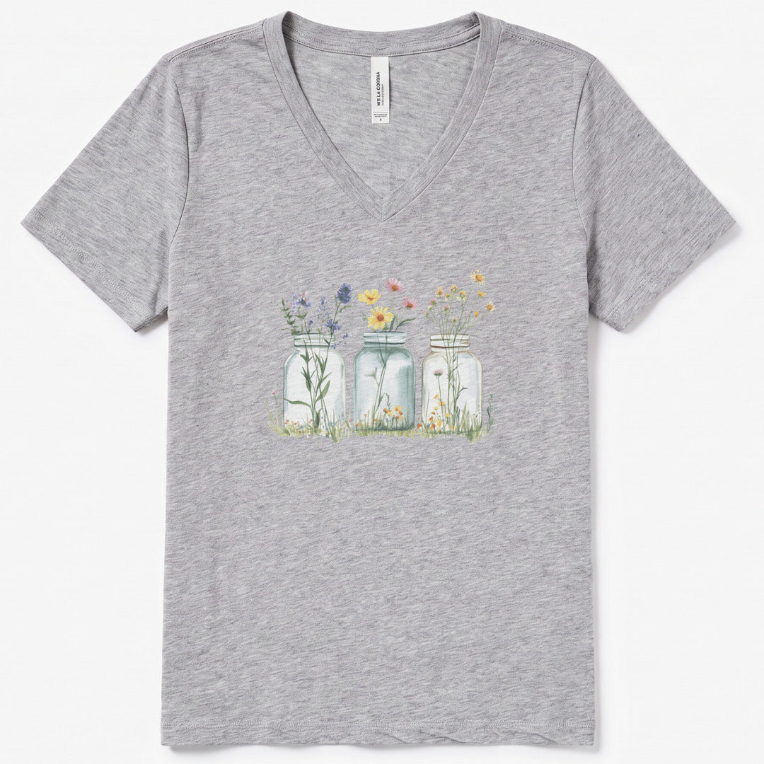 Wildflowers In A Glass V-Neck Heather - women's relaxed v-neck tee in Athletic Heather from Summit Soul