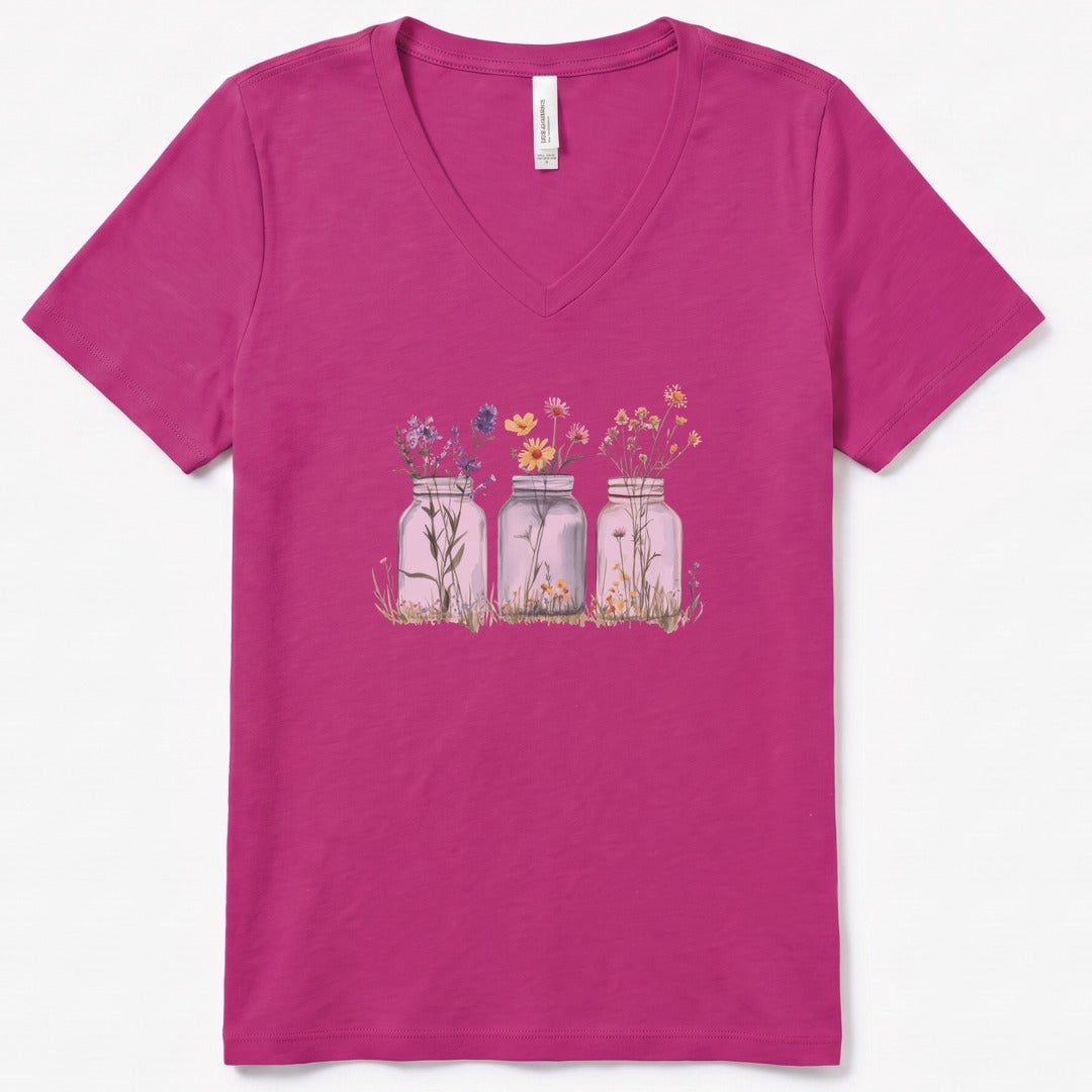 Wildflowers In A Glass V-Neck - women's relaxed v-neck tee in Berry from Summit Soul