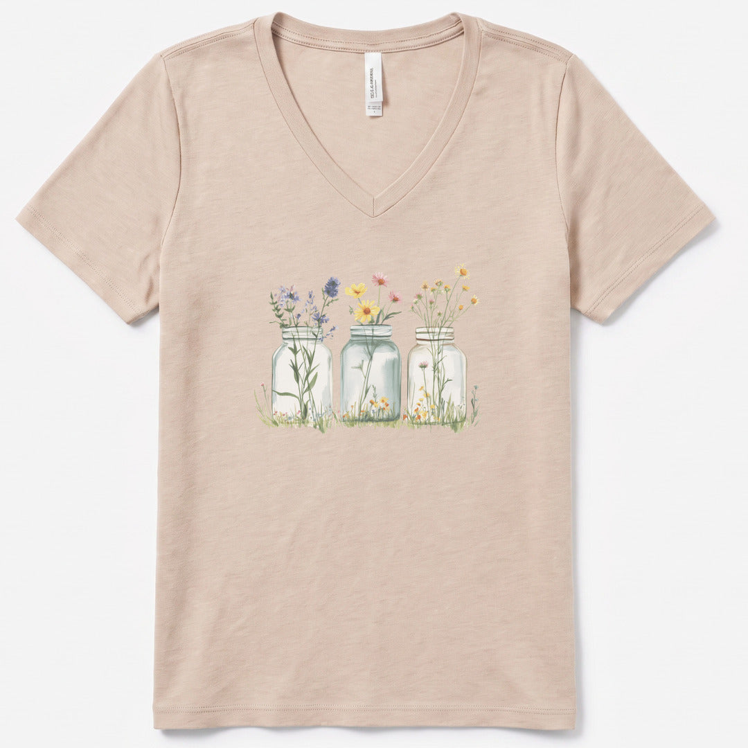 Wildflowers In A Glass V-Neck Heather - women's relaxed v-neck tee in Heather Dust from Summit Soul