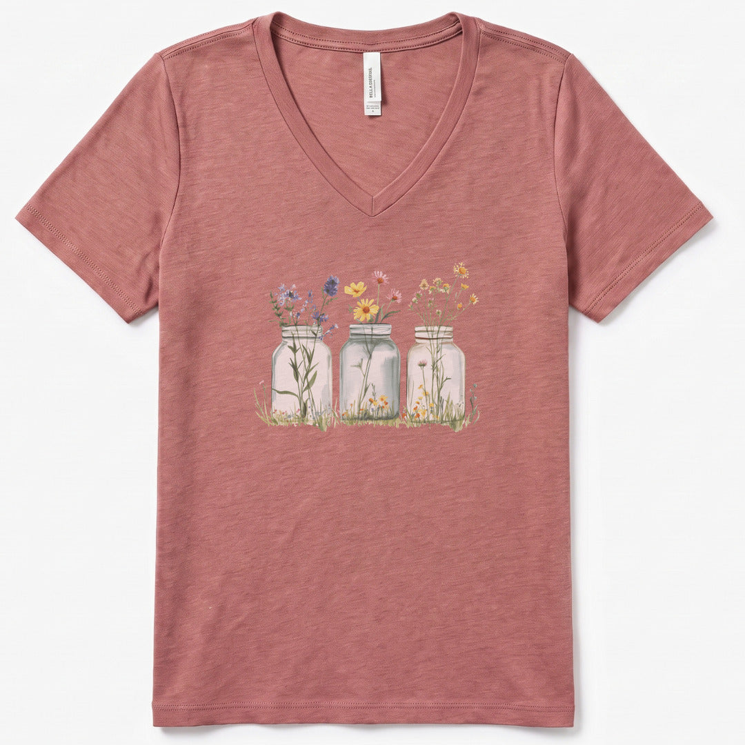 Wildflowers In A Glass V-Neck Heather - women's relaxed v-neck tee in Heather Mauve from Summit Soul