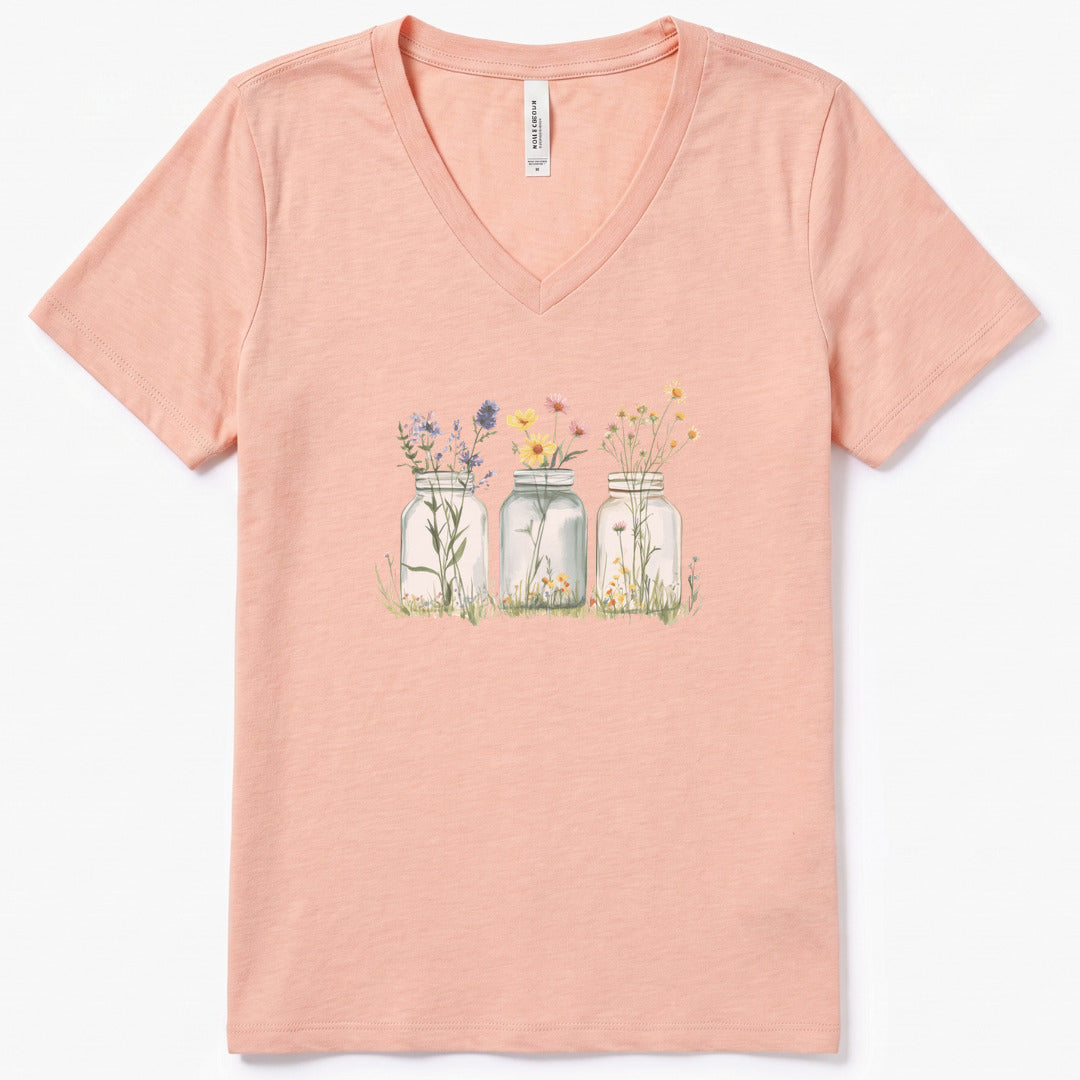 Wildflowers In A Glass V-Neck Heather - women's relaxed v-neck tee in Heather Peach from Summit Soul