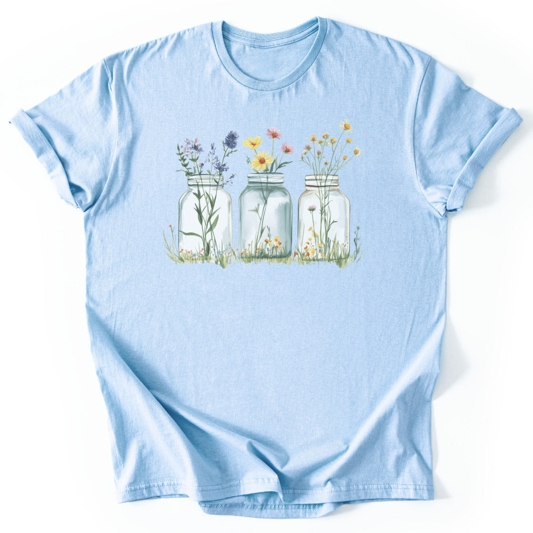 T-Shirt Light Blue / S Wildflowers In A Glass T-Shirt