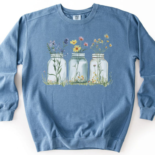 Wildflowers In A Glass Premium Sweatshirt - Blue Jean