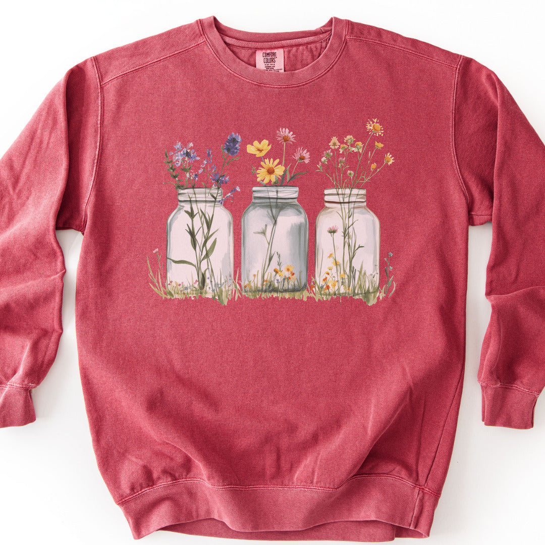 Wildflowers In A Glass Premium Sweatshirt - Crimson
