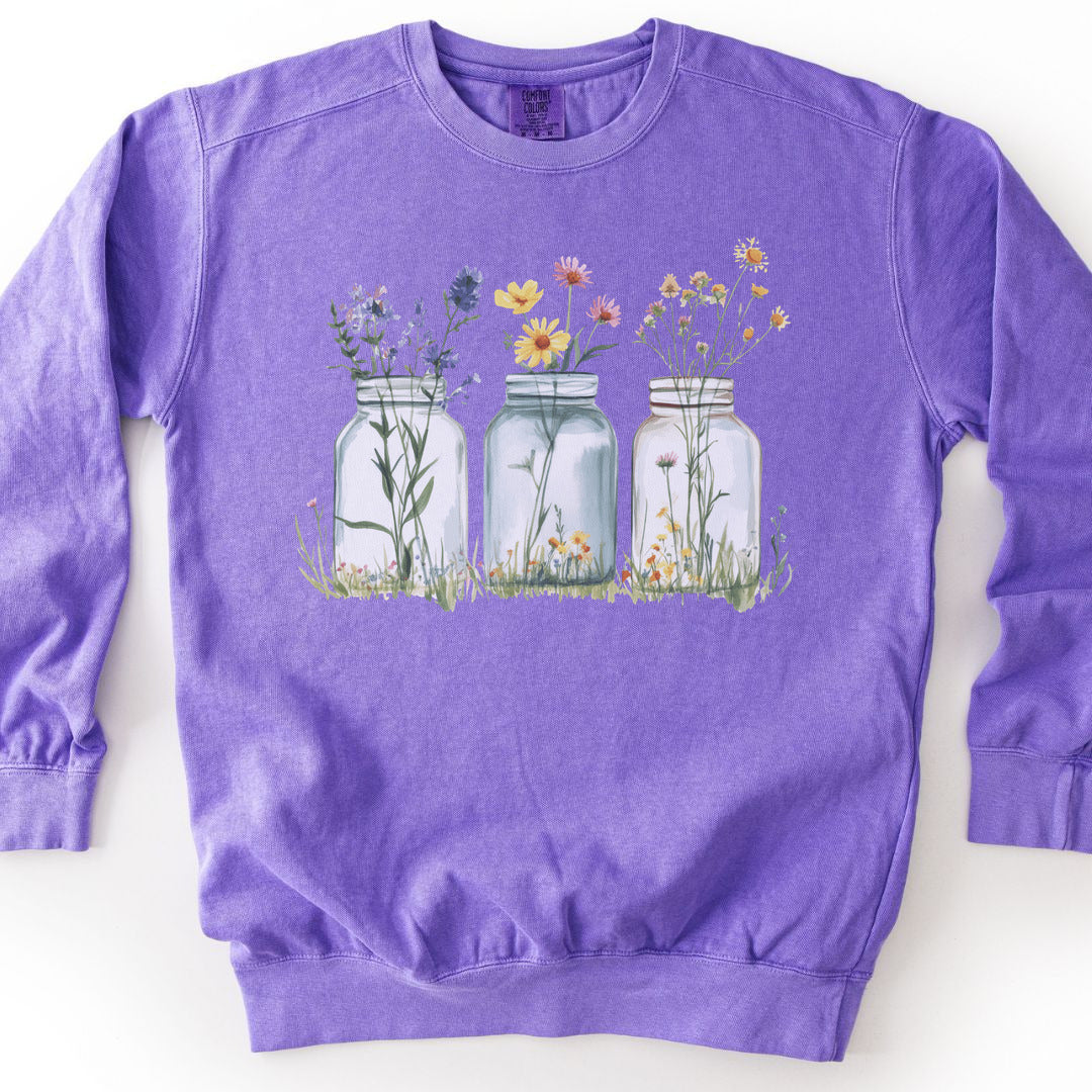 Wildflowers In A Glass Premium Sweatshirt - Violet
