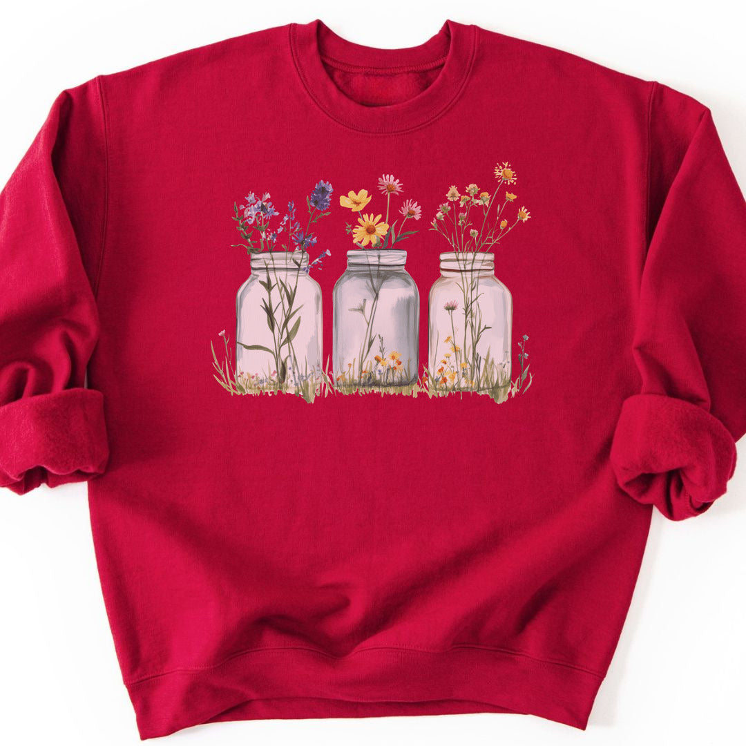 Wildflowers In A Glass Sweatshirt - Cardinal Red