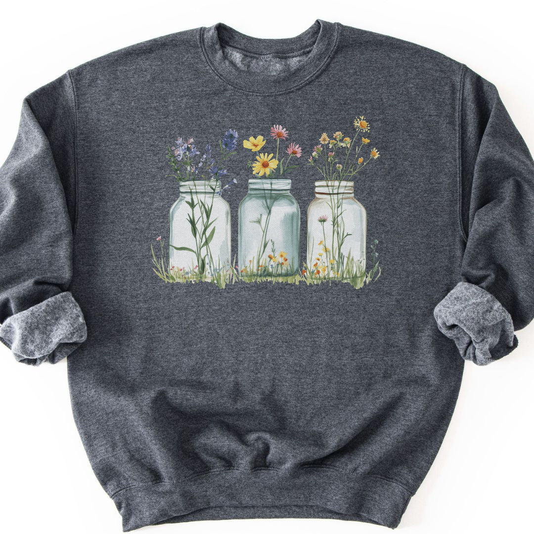 Wildflowers In A Glass Sweatshirt - Dark Heather