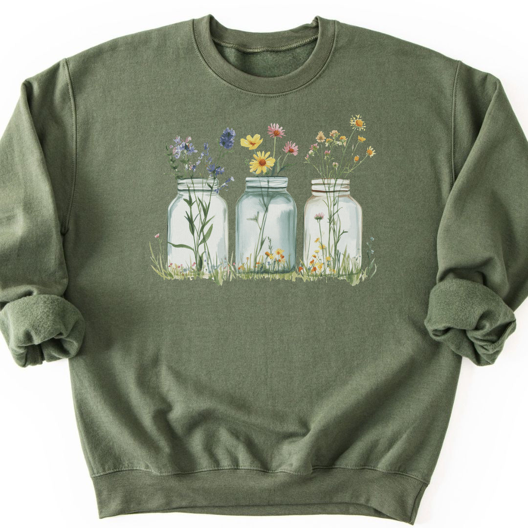 Wildflowers In A Glass Sweatshirt - Military Green