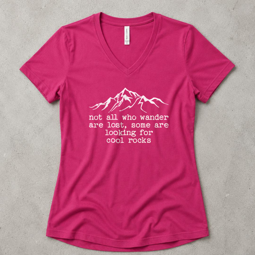 Wanderlust & Rocks V-Neck - women's relaxed v-neck tee in Berry from Summit Soul