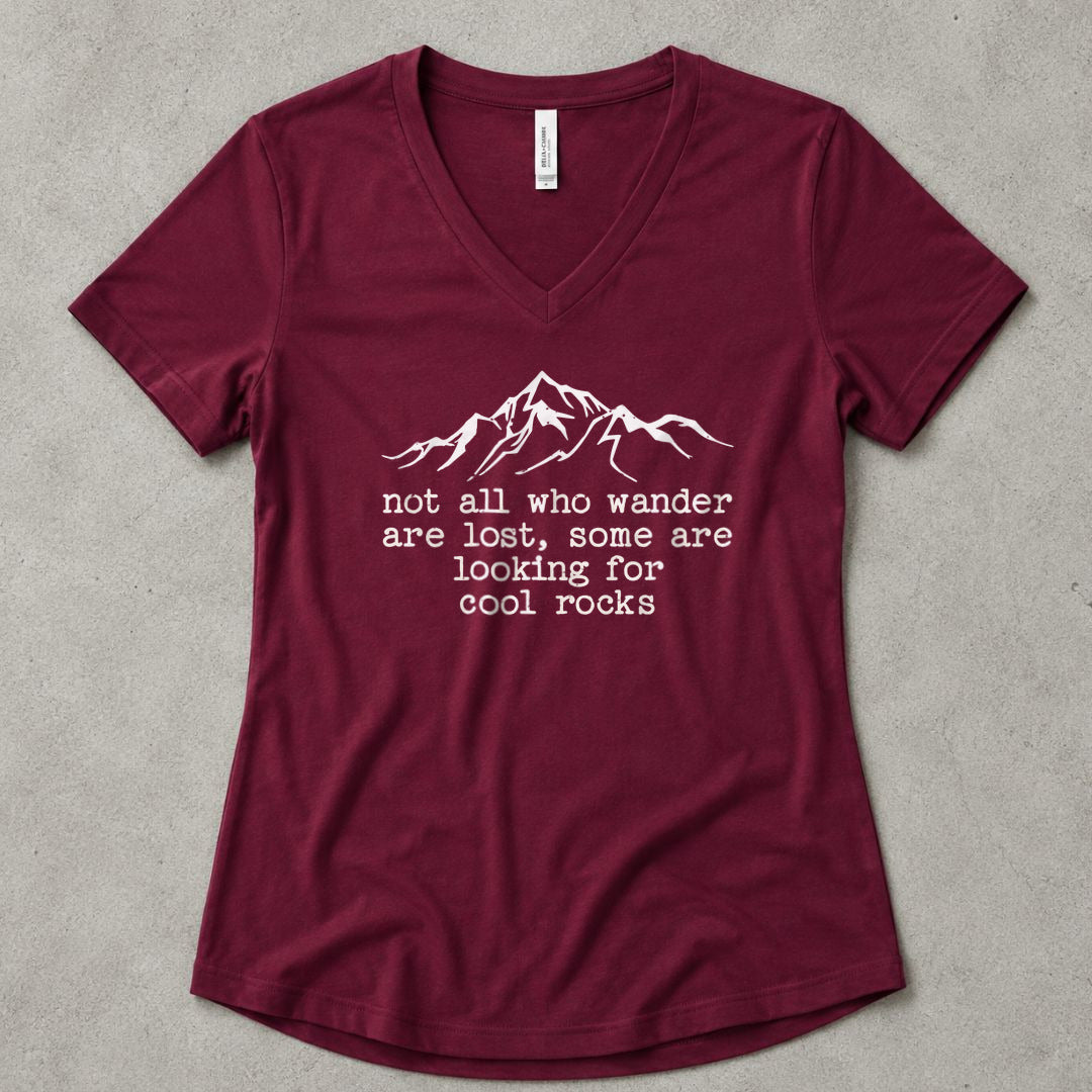 Wanderlust & Rocks V-Neck - women's relaxed v-neck tee in Maroon from Summit Soul