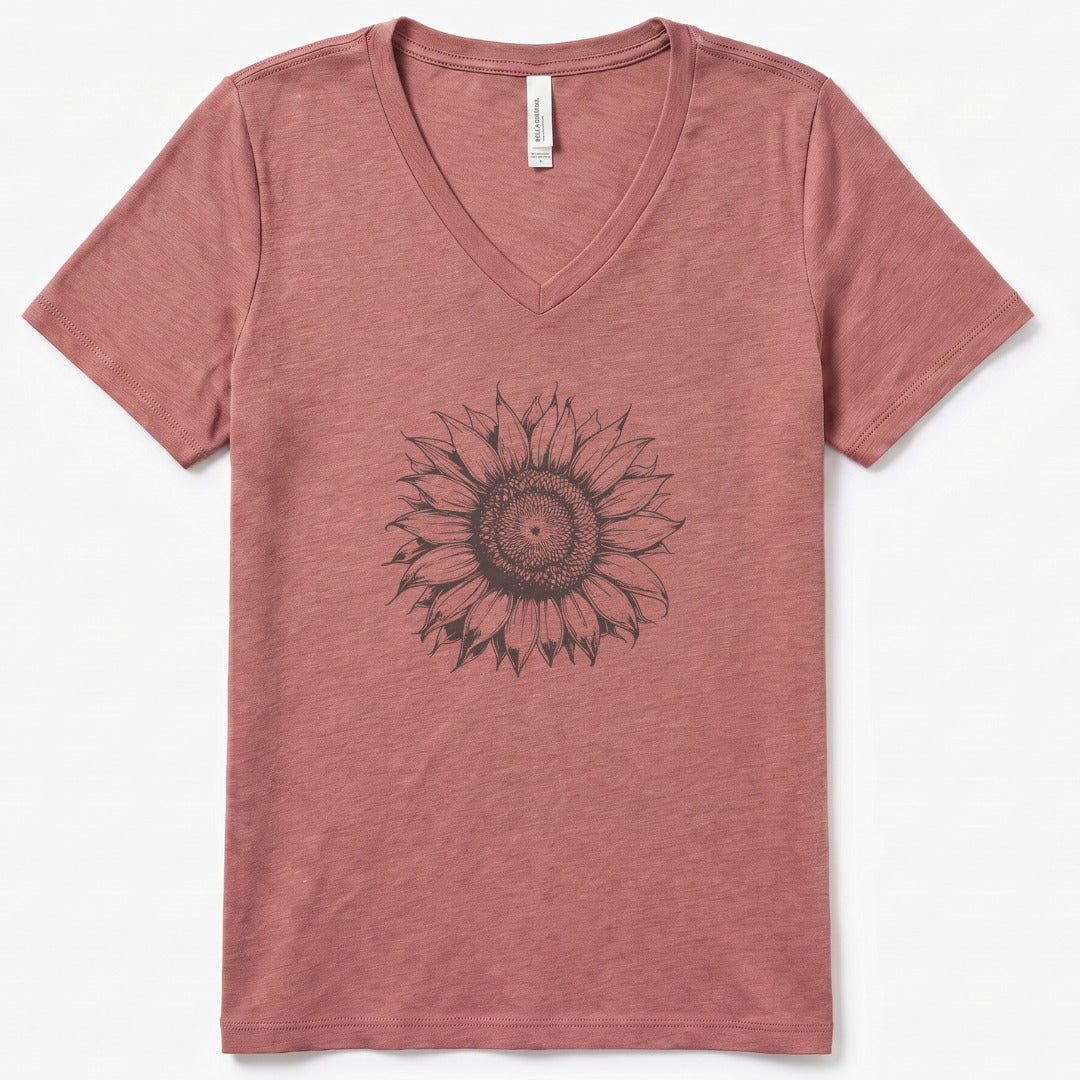 Sunflower V-Neck Heather - women's relaxed v-neck tee in Heather Mauve from Summit Soul