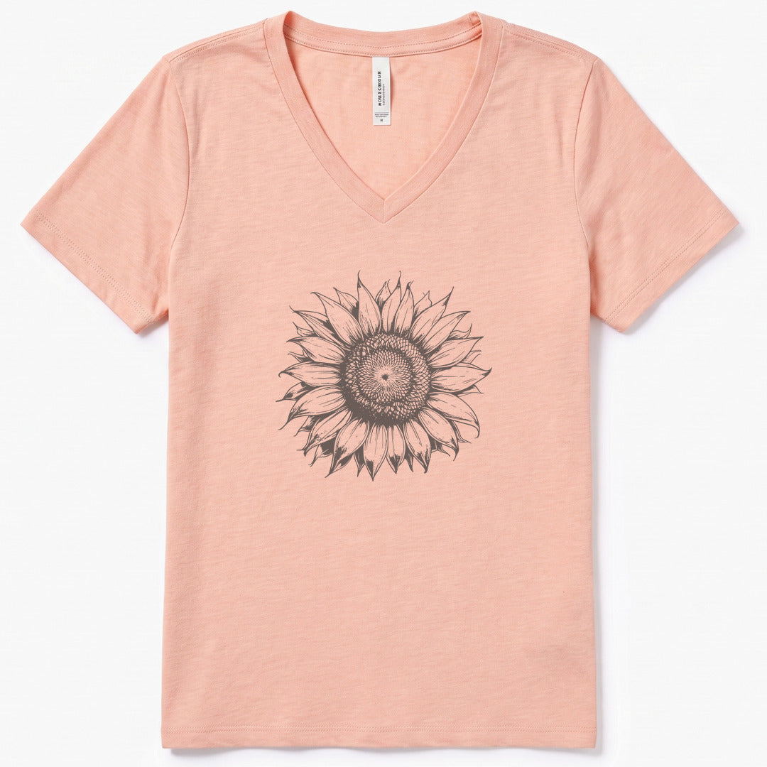 Sunflower V-Neck Heather - women's relaxed v-neck tee in Heather Peach from Summit Soul