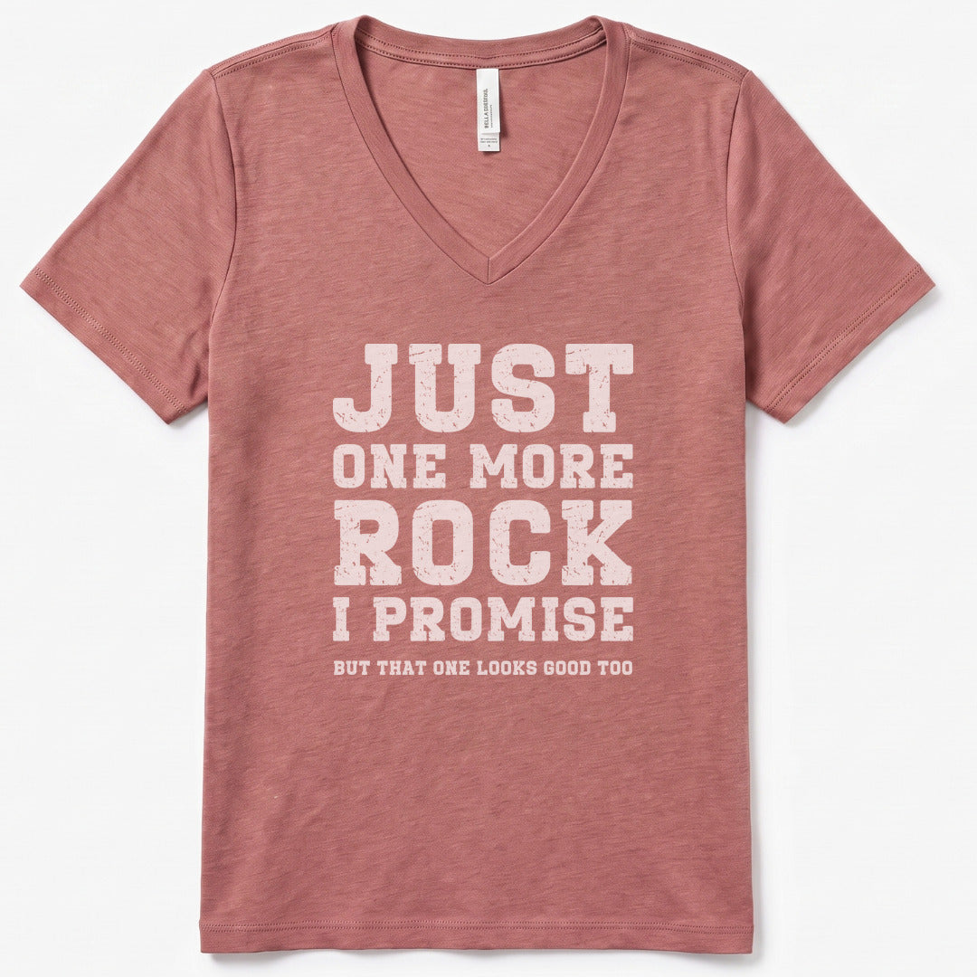 Just One More Rock V-Neck Heather - women's relaxed v-neck tee in Heather Mauve from Summit Soul