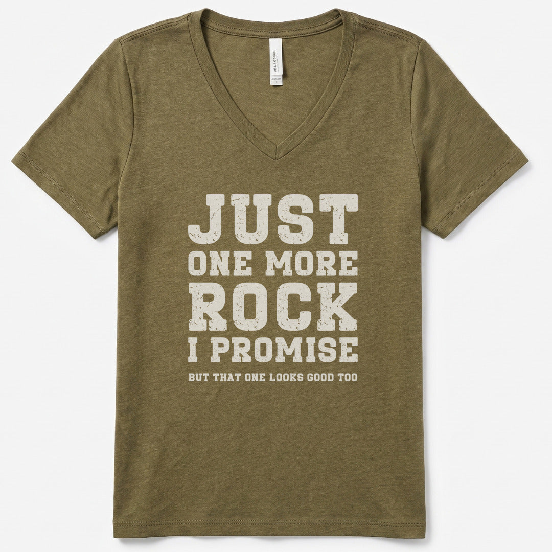 Just One More Rock V-Neck Heather - women's relaxed v-neck tee in Heather Olive from Summit Soul