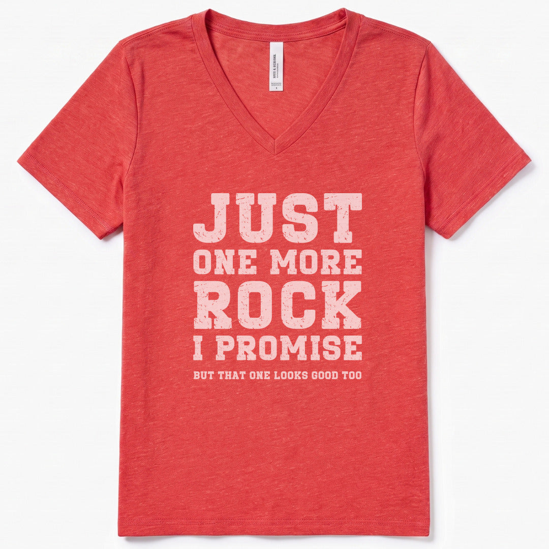 Just One More Rock V-Neck Heather - women's relaxed v-neck tee in Heather Red from Summit Soul