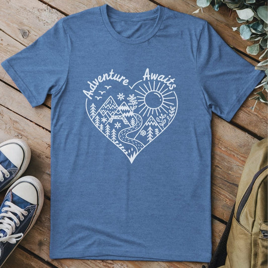 T-Shirt Heather Indigo / S Adventure Awaits Heart T-Shirt
