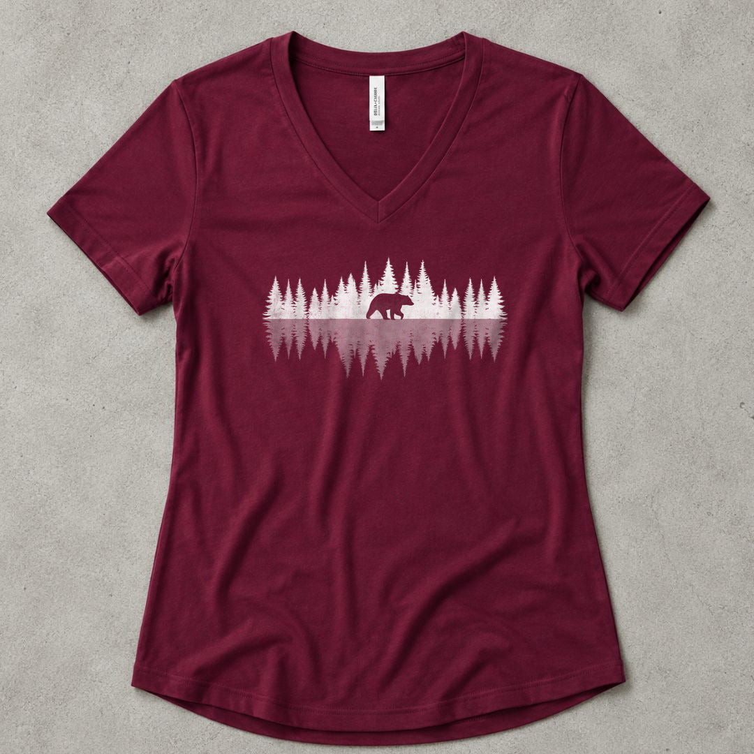Reflections of the Forest V-Neck - women's relaxed v-neck tee in Maroon from Summit Soul