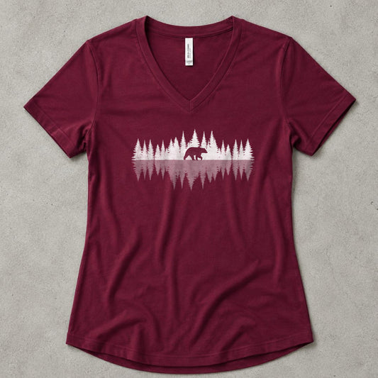 Reflections of the Forest V-Neck - women's relaxed v-neck tee in Maroon from Summit Soul