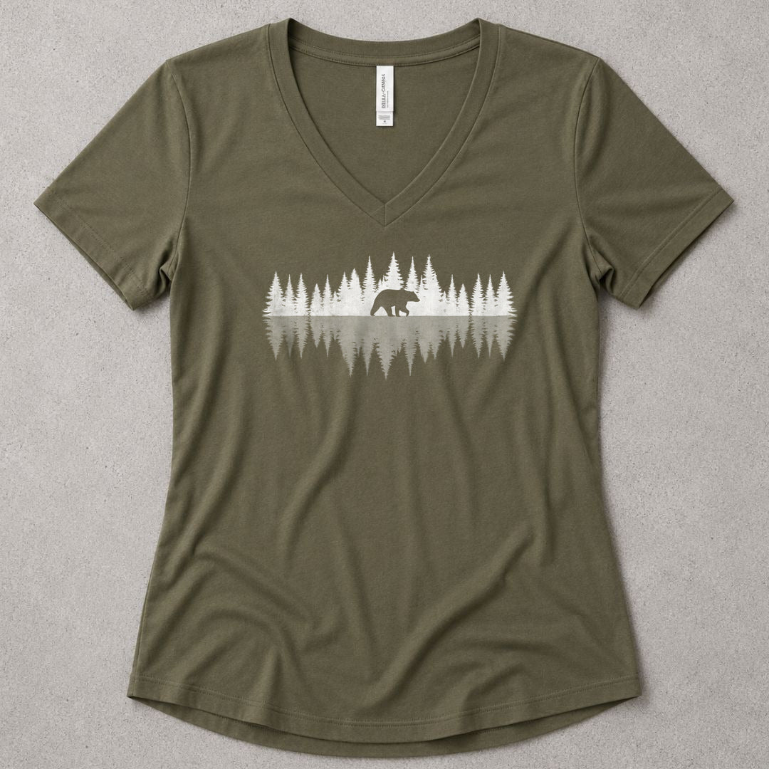 Reflections of the Forest V-Neck - women's relaxed v-neck tee in Military Green from Summit Soul