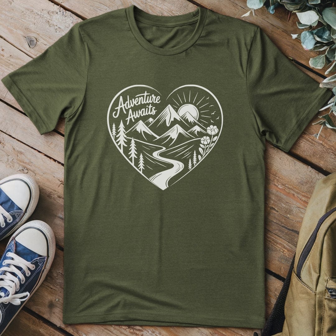 T-Shirt Military Green / S Adventure Awaits Heart T-Shirt