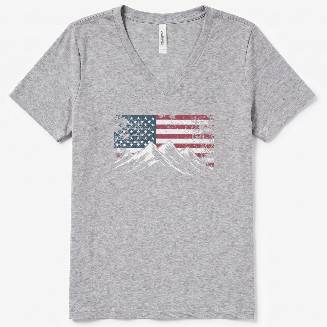 4th July Patriotic Peaks V-Neck Heather - women's relaxed v-neck tee in Athletic Heather from Summit Soul