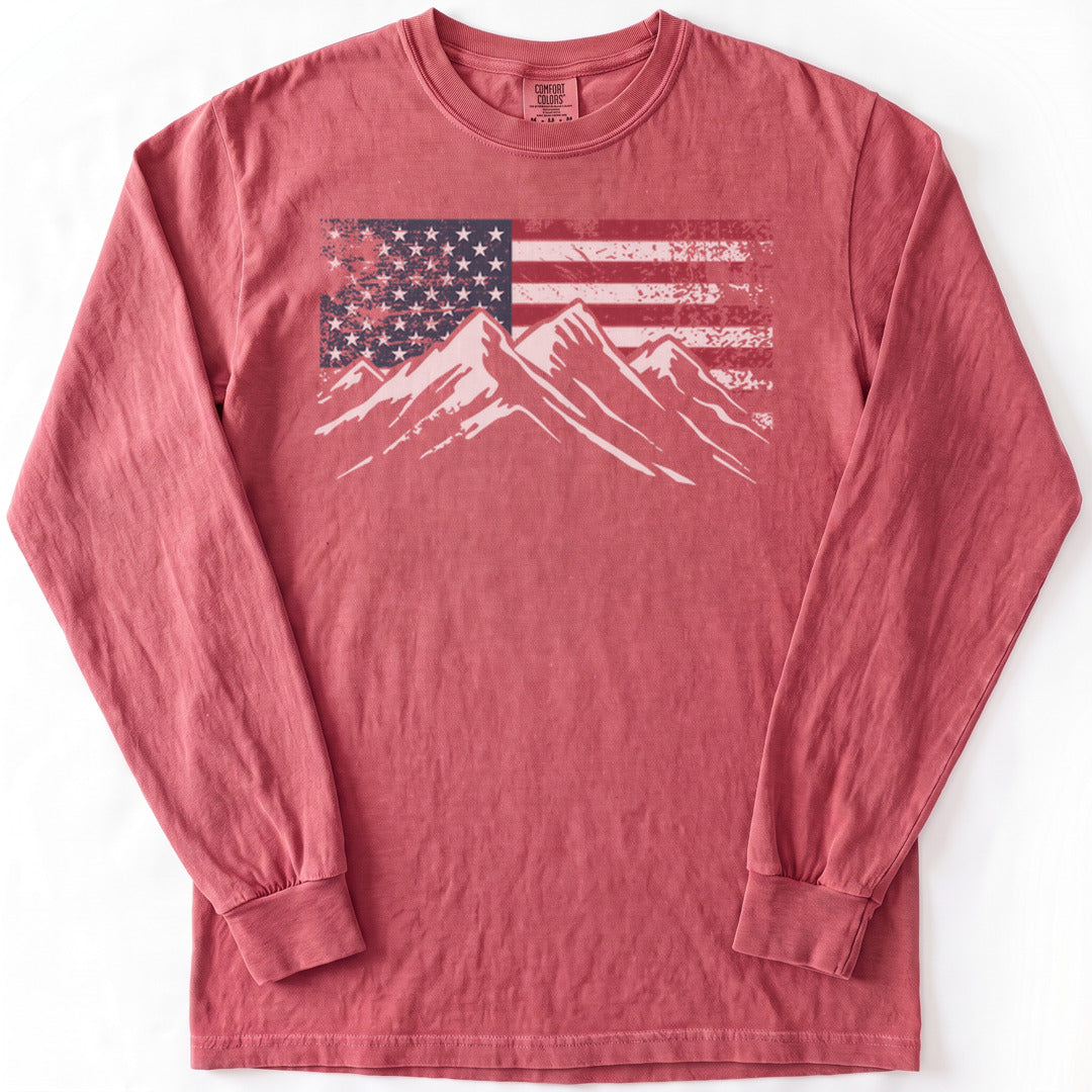 4th July Patriotic Peaks Premium LS - Comfort Colors garment-dyed long sleeve in Crimson from Summit Soul