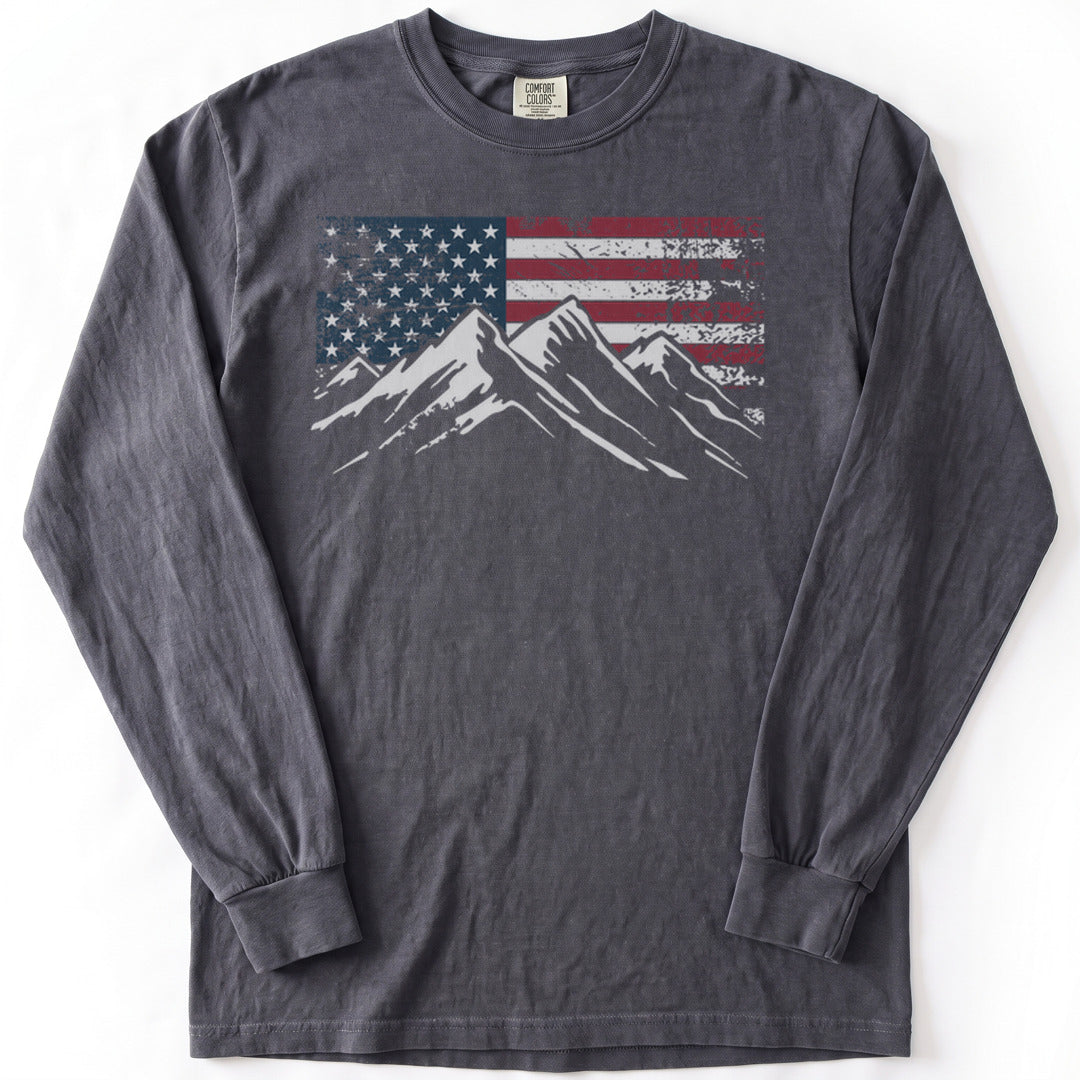 4th July Patriotic Peaks Premium LS - Comfort Colors garment-dyed long sleeve in Graphite from Summit Soul