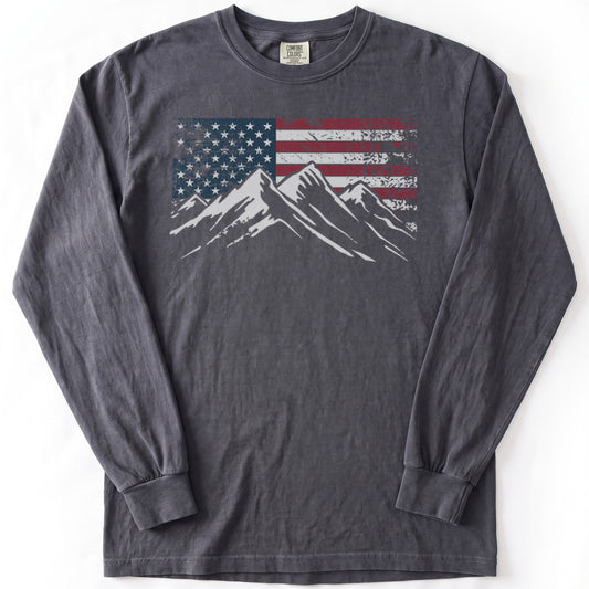 4th July Patriotic Peaks Premium LS - Comfort Colors garment-dyed long sleeve in Graphite from Summit Soul