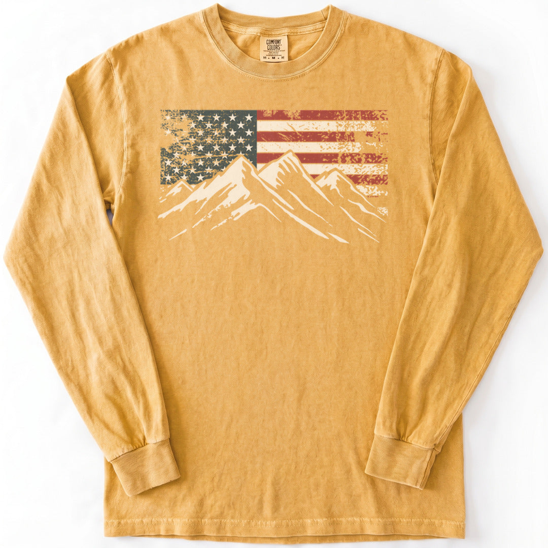 4th July Patriotic Peaks Premium LS - Comfort Colors garment-dyed long sleeve in Mustard from Summit Soul