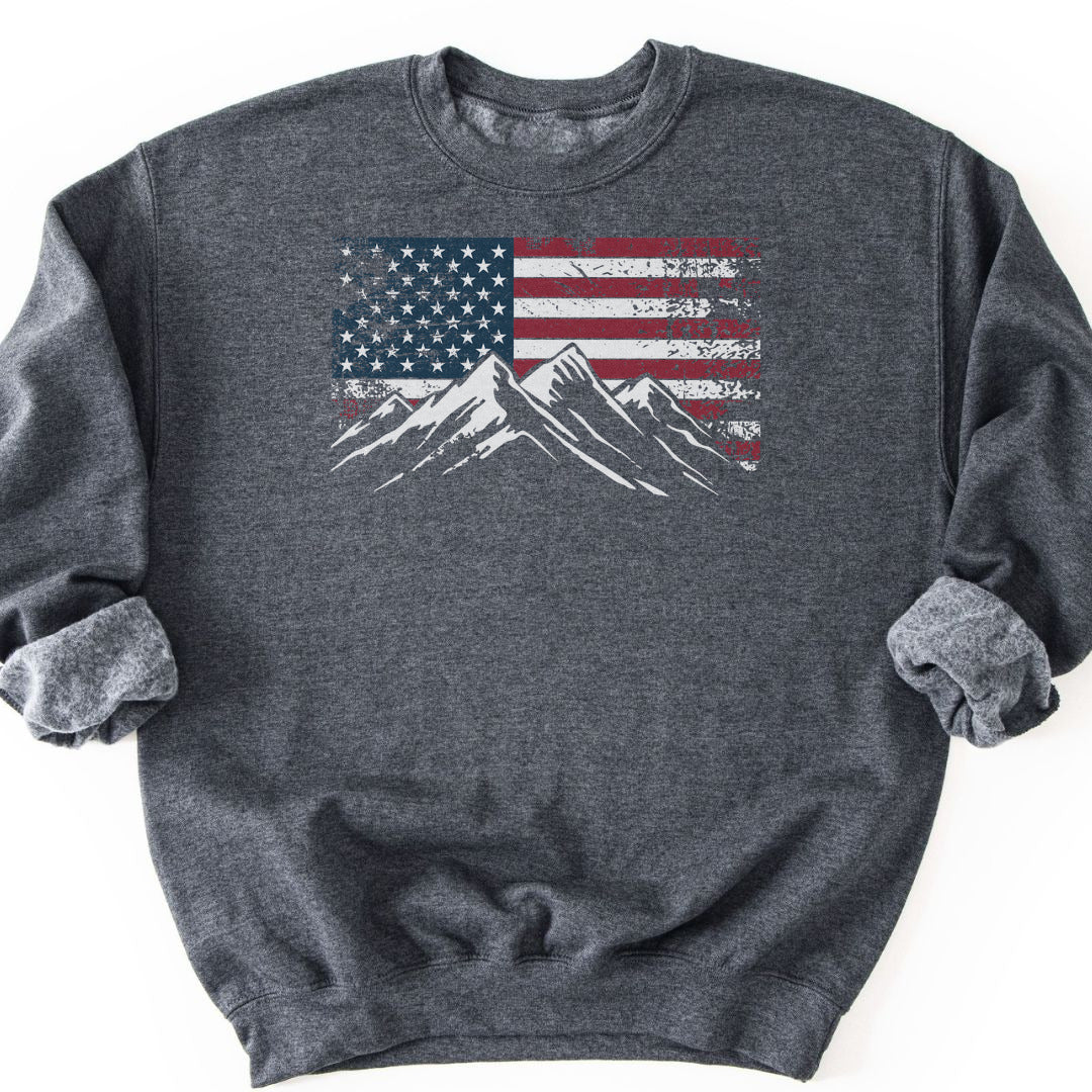 4th July Patriotic Peaks Sweatshirt - Dark Heather
