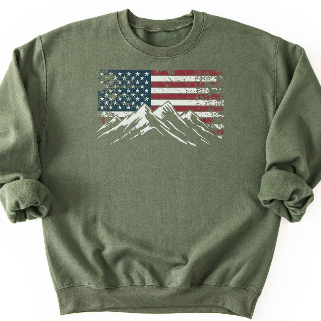 4th July Patriotic Peaks Sweatshirt - Military Green