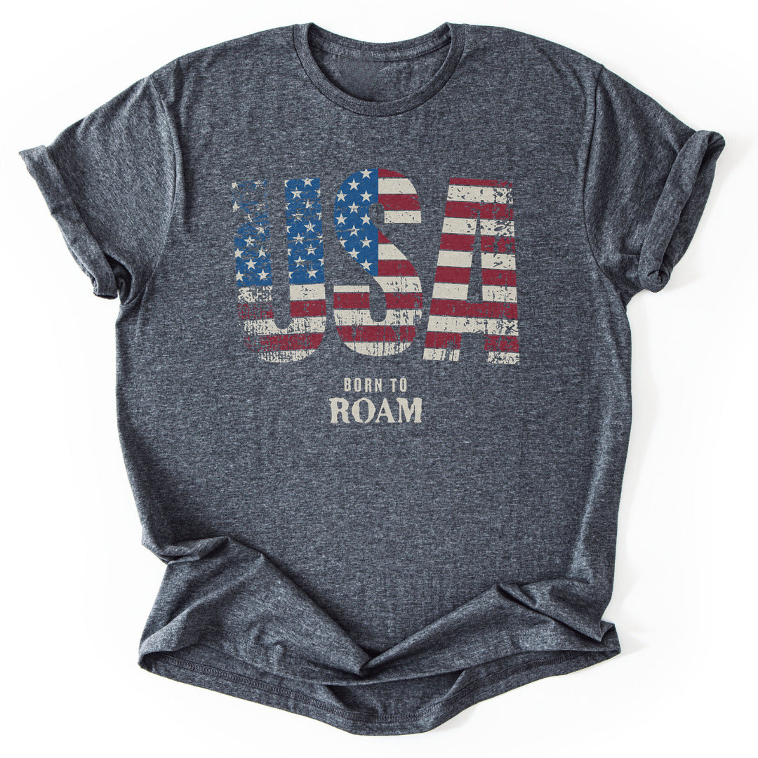 T-Shirt Dark Heather / S USA Born To Roam T-Shirt