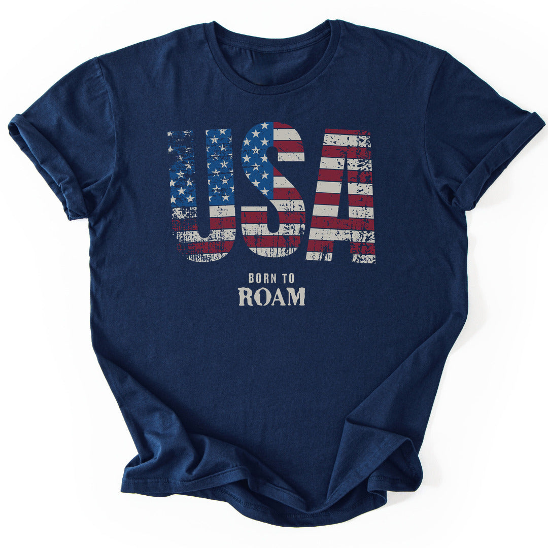 T-Shirt Navy / S USA Born To Roam T-Shirt