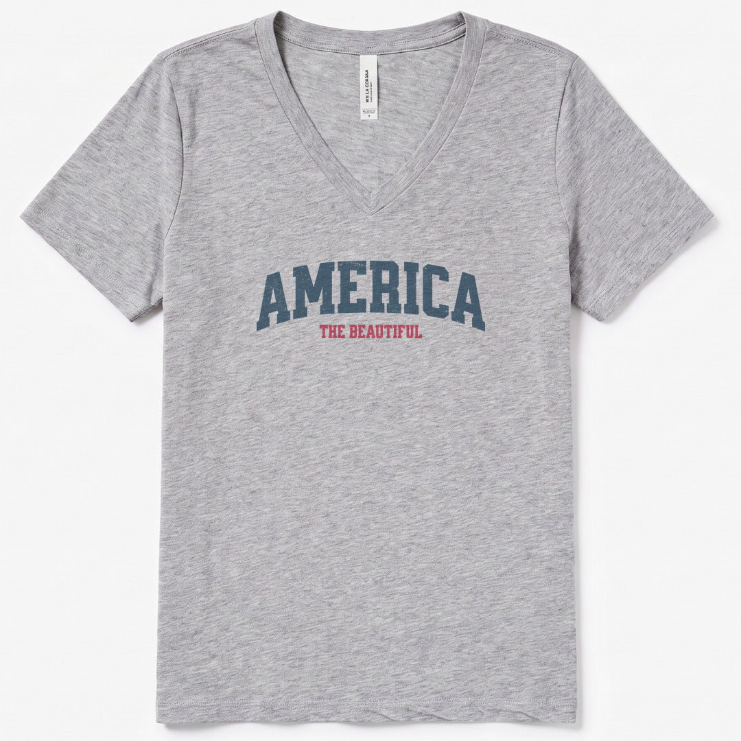 America The Beautiful V-Neck Heather - women's relaxed v-neck tee in Athletic Heather from Summit Soul