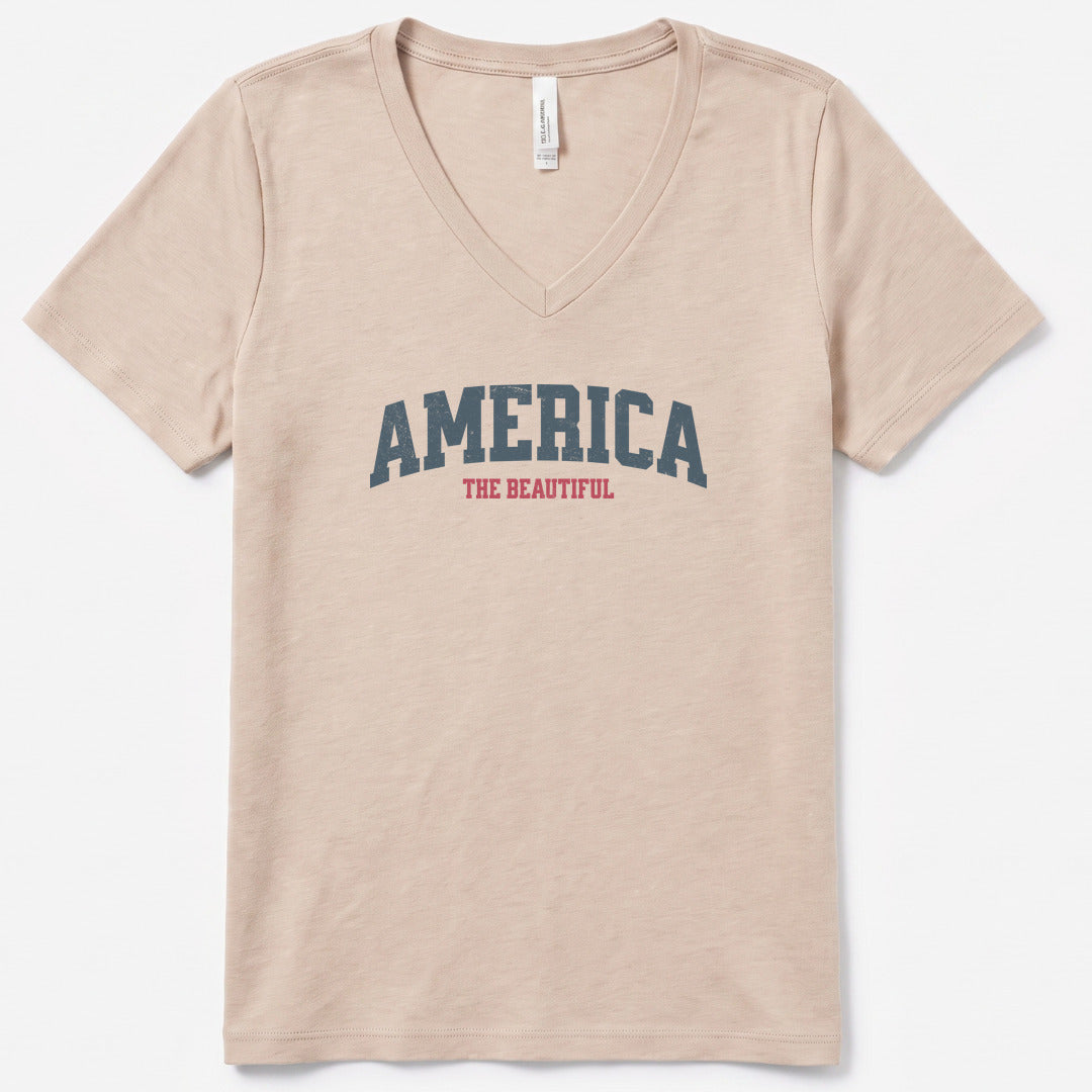 America The Beautiful V-Neck Heather - women's relaxed v-neck tee in Heather Dust from Summit Soul