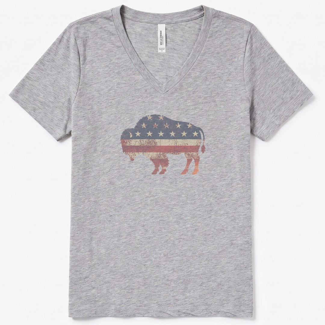 American Bison V-Neck Heather - women's relaxed v-neck tee in Athletic Heather from Summit Soul
